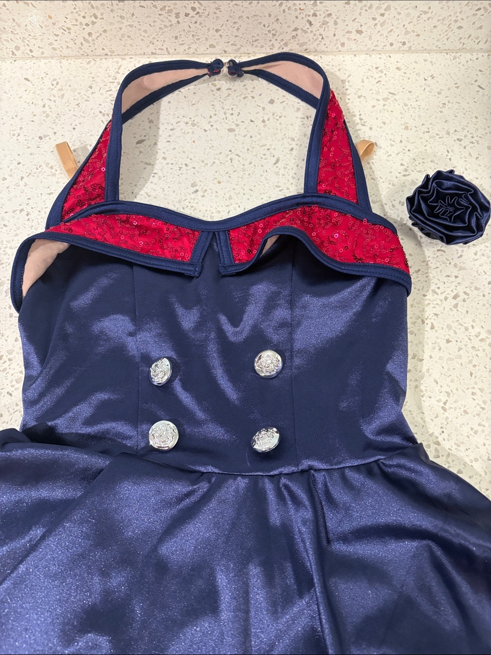 Weissman Navy and Red Halter Dance Costume
